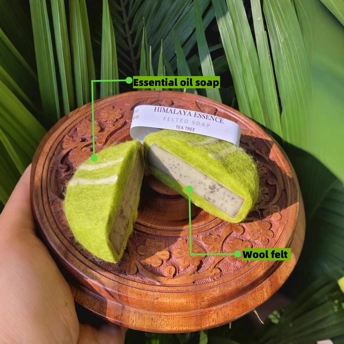 Handmade Felted Essential oil Soap,Handcrafted Felted Soap,Unique Bathroom Decor,Tibetan Yak Milk and Wool,Facial Cleanser, Body Wash 100g (Sandalwood)