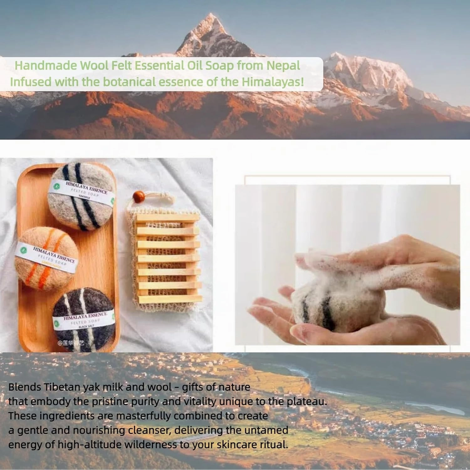 Handmade Felted Essential oil Soap,Handcrafted Felted Soap,Unique Bathroom Decor,Tibetan Yak Milk and Wool,Facial Cleanser, Body Wash 100g (Sandalwood)