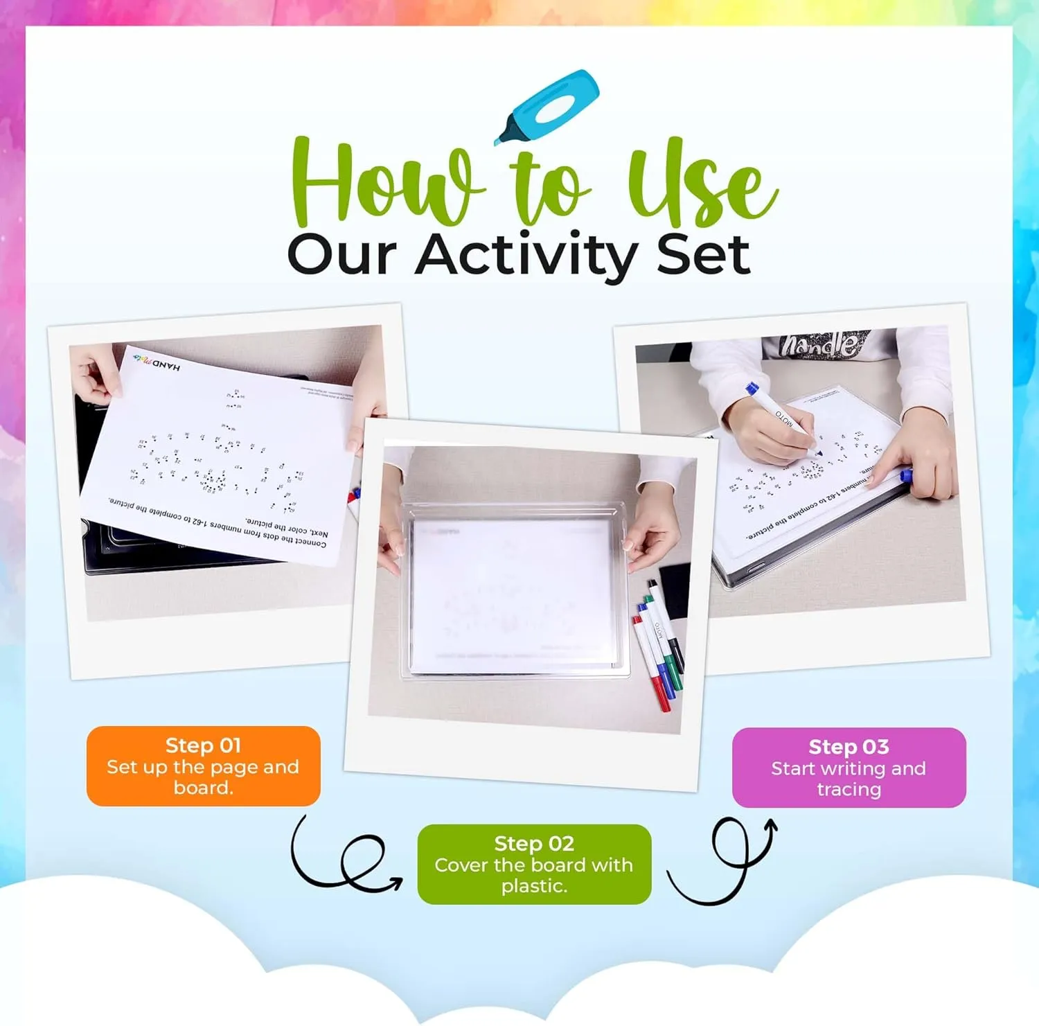 HandMoto Puzzle Tracing – Preschool Learning Activities & Work Books for 3 Year Olds with 10 Maze Sheets, 4 Markers & 1 Eraser, Kindergarten Workbooks & Toddler Learning Activities for Early Education