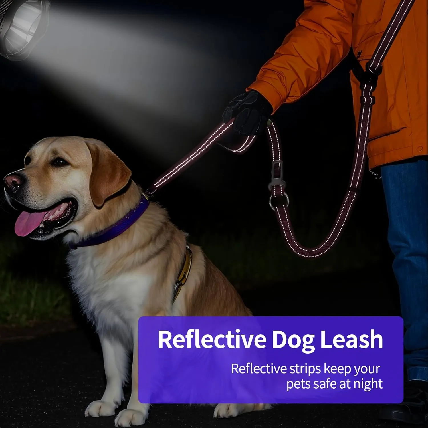Hands-Free Dog Leash with Adjustable Length 6-9FT   Dual Padded Handles Reflective Safety for Night Walks | Suitable for Medium to Large Dogs & Puppies Pink-L