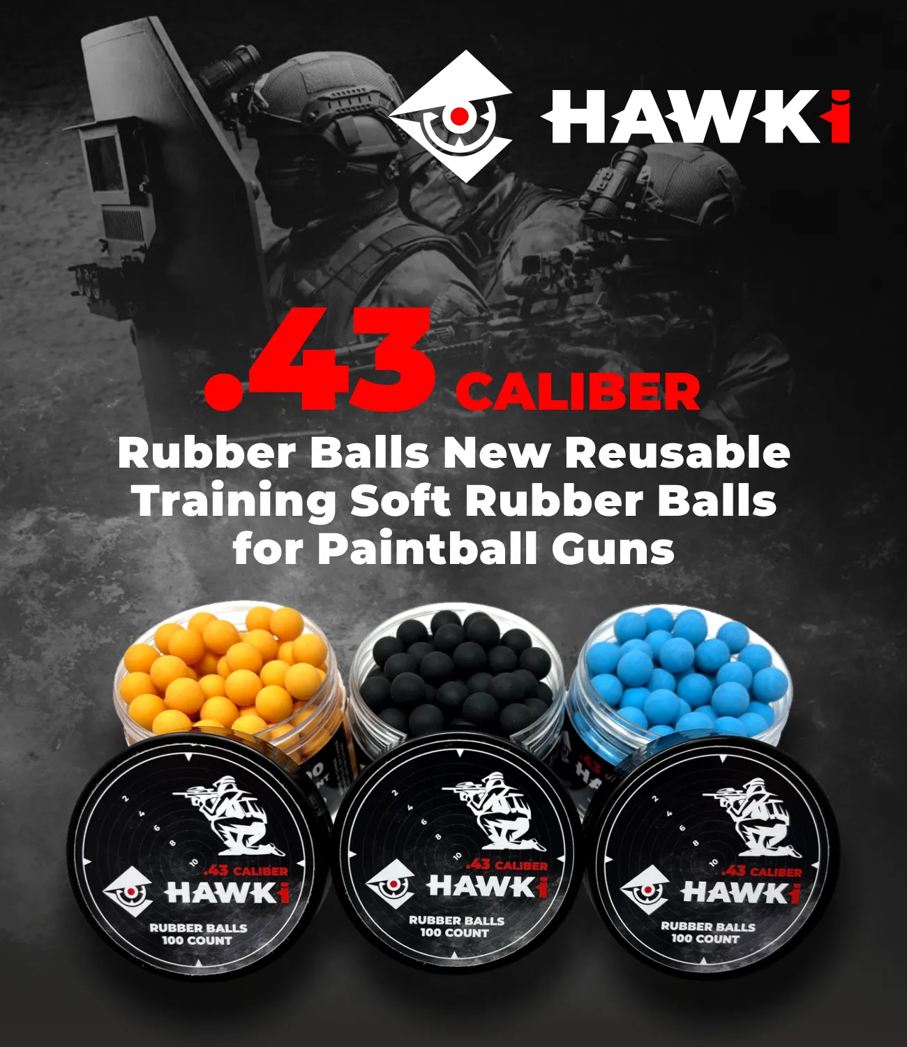 Hawki .43 Caliber Reusable Training Rubber Balls for Paintball Guns Self-Defense | Home-Defense