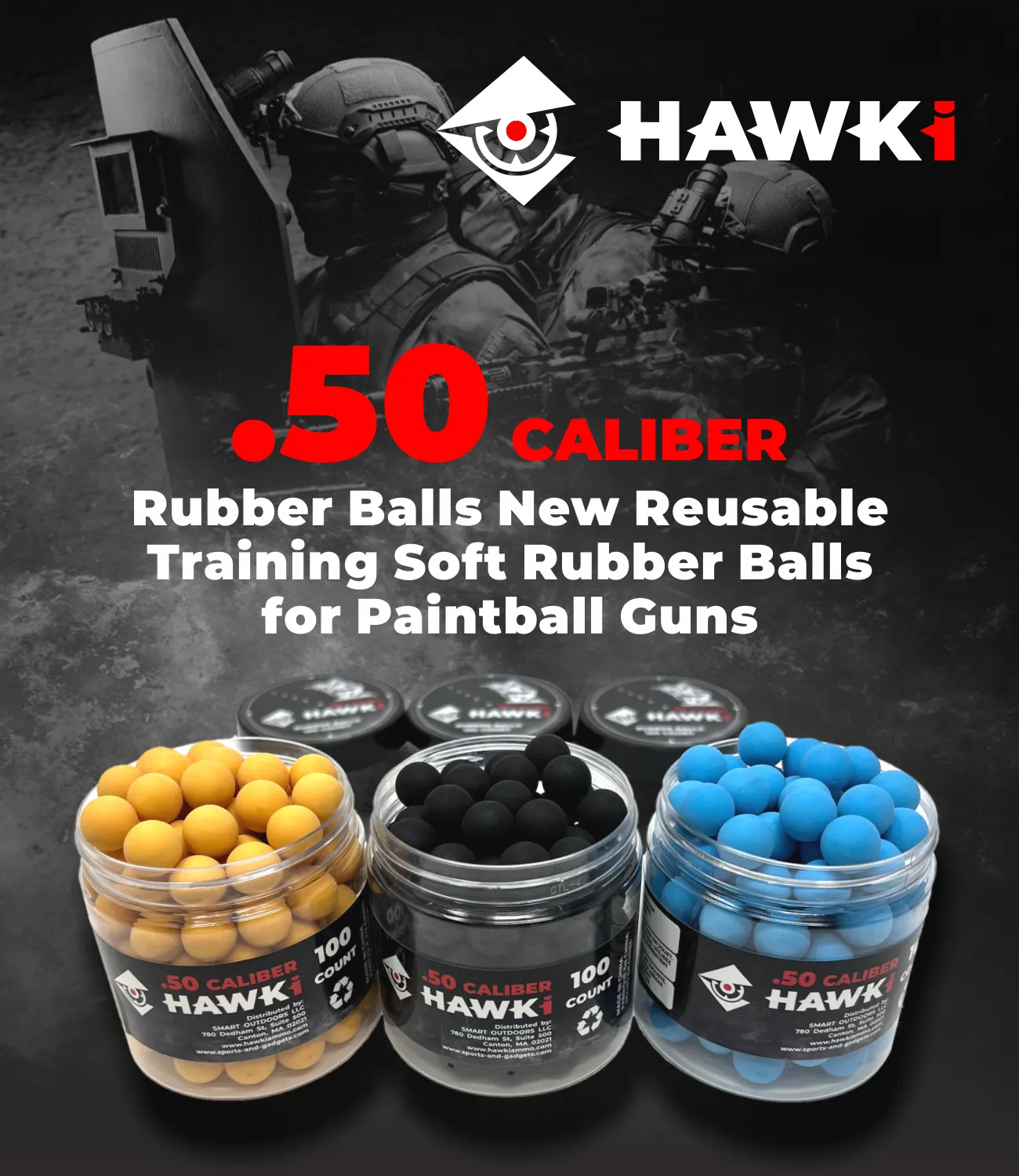 Hawki .50 Caliber Reusable Training Rubber Balls for Paintball Guns Self-Defense | Home-Defense