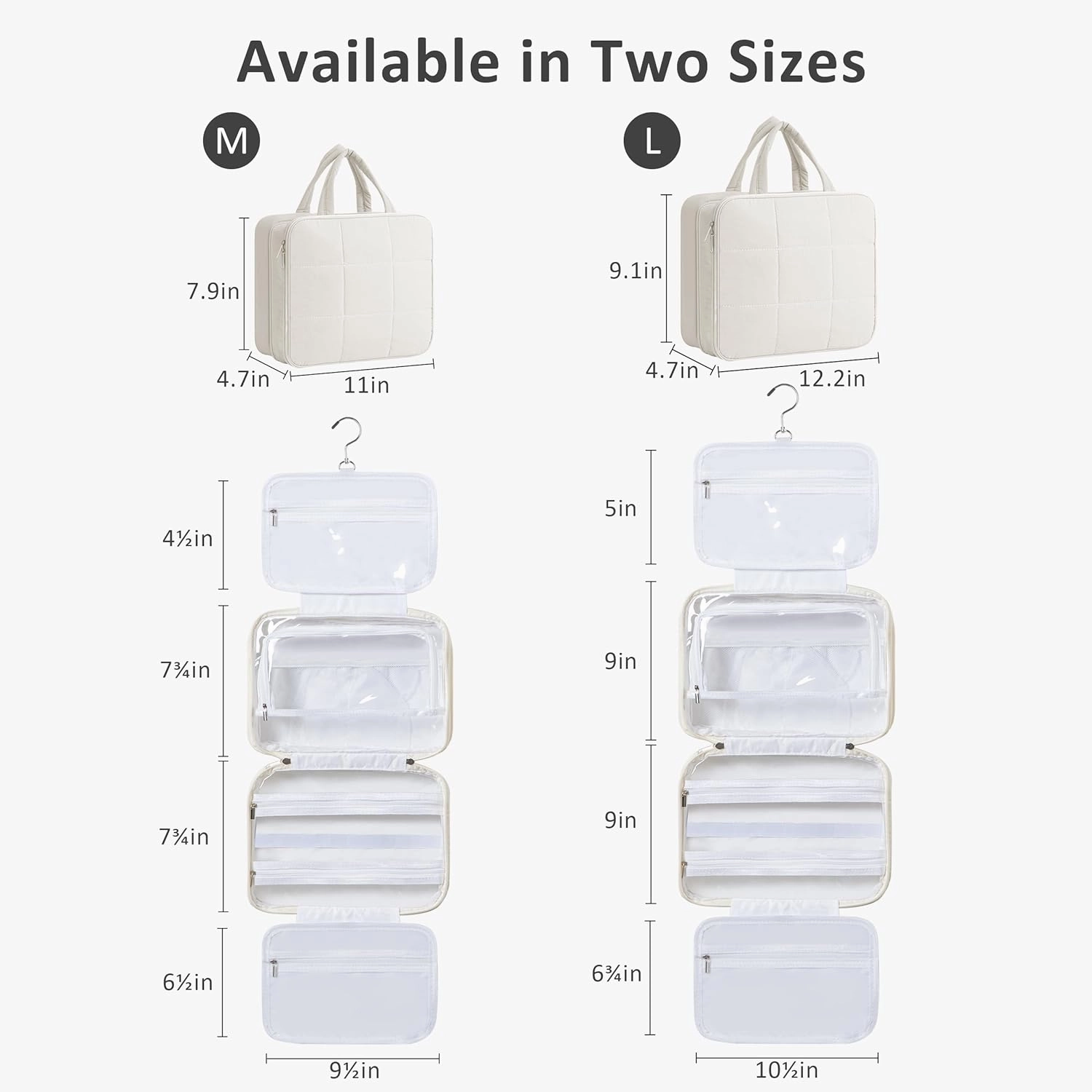 HBlife Travel Toiletry Bag with Jewelry Organizer for Women, Puffy Hanging Travel Bag for Toiletries with Trolley Belt, Waterproof Makeup Cosmetic Bag, Travel Accessories Essentials(Beige, L)