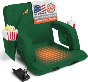 Heated Stadium Seats for Bleachers with Back Support – USB Battery Included - Upgraded 3 Levels of Heat - Foldable Chair - 4 Pockets for Snacks, Cup Holder - for Camping, Games & Sports (Hunter Green)