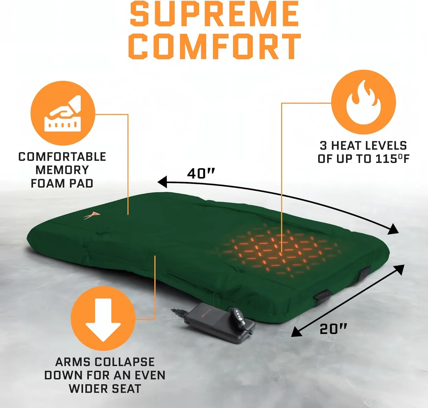 Heated Stadium Seats for Bleachers with Back Support – USB Battery Included - Upgraded 3 Levels of Heat - Foldable Chair - 4 Pockets for Snacks, Cup Holder - for Camping, Games & Sports (Hunter Green)