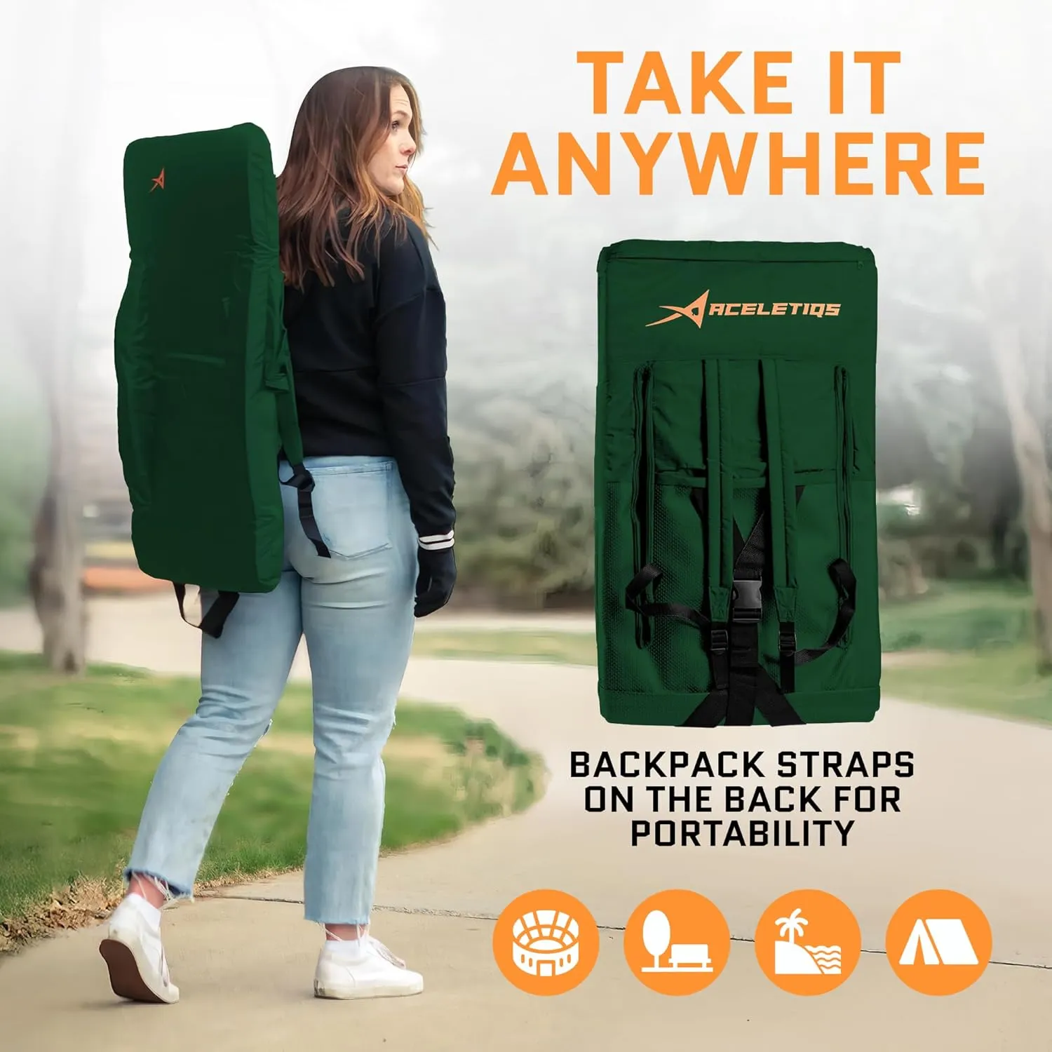 Heated Stadium Seats for Bleachers with Back Support – USB Battery Included - Upgraded 3 Levels of Heat - Foldable Chair - 4 Pockets for Snacks, Cup Holder - for Camping, Games & Sports (Hunter Green)
