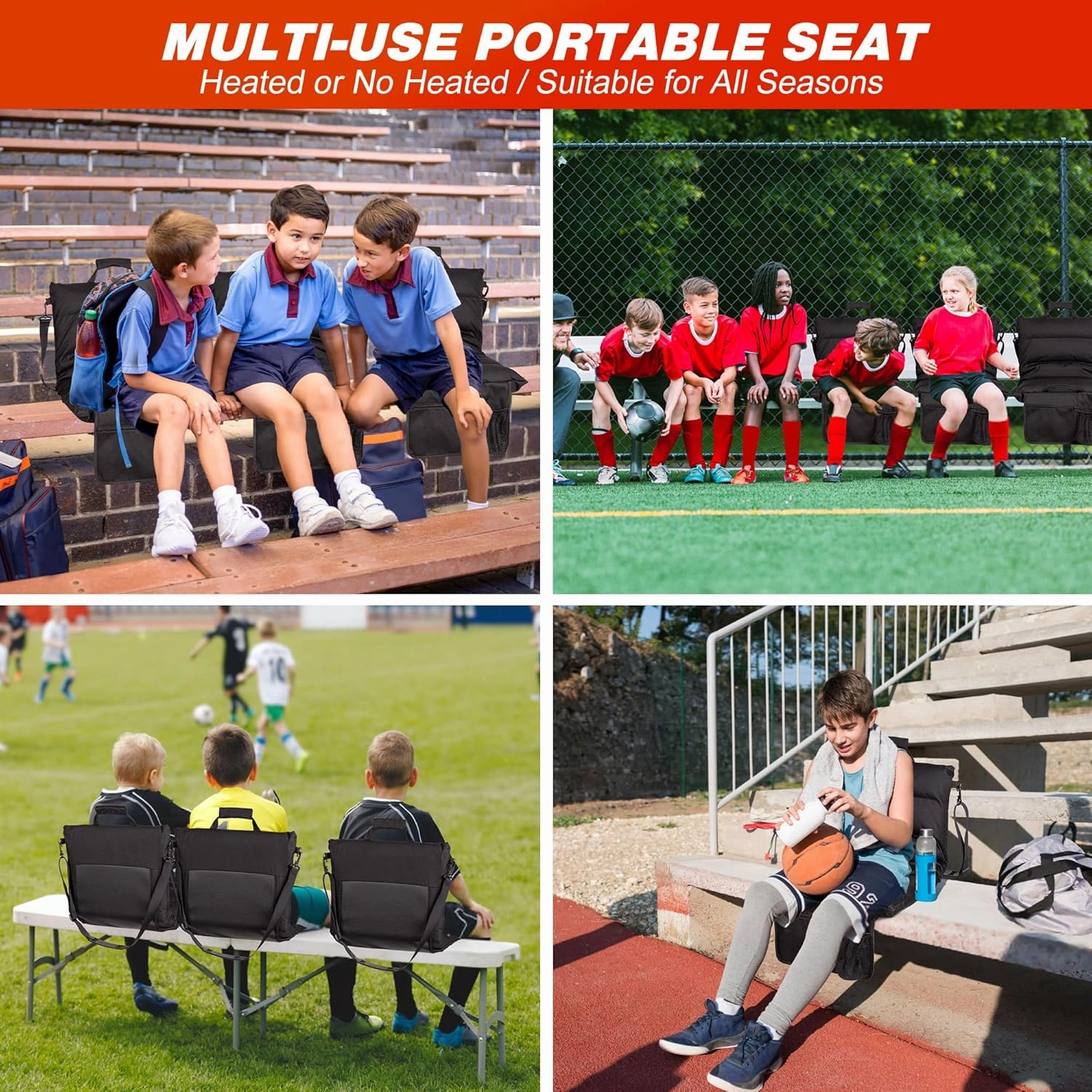Heated Stadium Seats for Bleachers with Back Support and Cushion, 3-Temperature Control & Timer Heating Bleacher Chairs, Comfort Stadium Chair Portable Bleacher Seat for Sports Events Outdoor