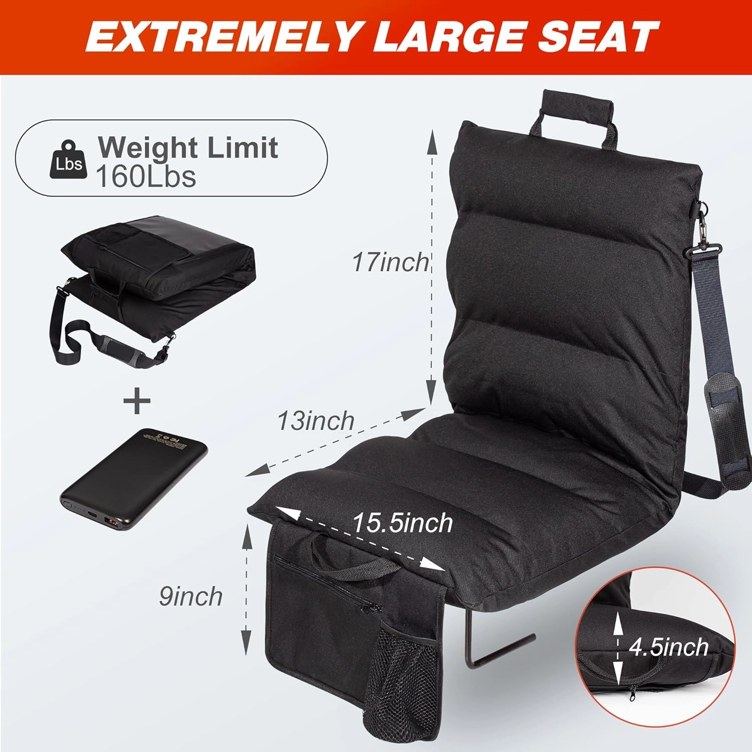 Heated Stadium Seats for Bleachers with Back Support and Cushion, 3-Temperature Control & Timer Heating Bleacher Chairs, Comfort Stadium Chair Portable Bleacher Seat for Sports Events Outdoor