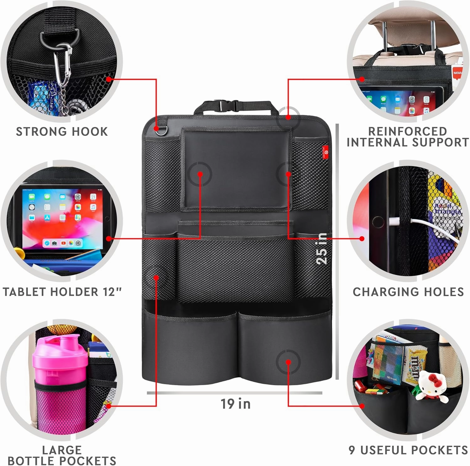 Helteko Backseat Car Organizer, Kick Mats Back Seat Protector with Touch Screen Tablet Holder, Back Seat Organizer for Kids with 9 Storage Pockets, Travel Accessories (2 Pack, Venetian Red)