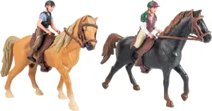 Hiawbon People Horse Riding Figurine Realistic Riding People Action Figure Plastic Horse Rider Model for Farm Animal, Set of 2