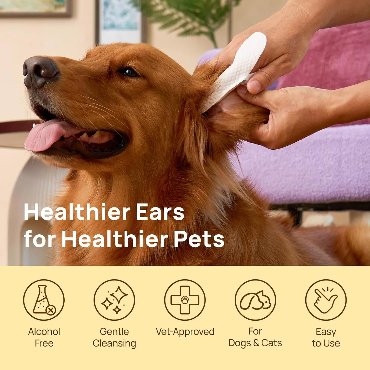 HICC PET Dog Ear Wipes Finger 50 Count Dog Ear Cleaner Wipes for Dogs & Cats, Dog Ear Infection Treatment to Relieve Ear Itching & Inflammation, Remove Ear Wax, Dirt, Smelly - Fresh Coconut Scent