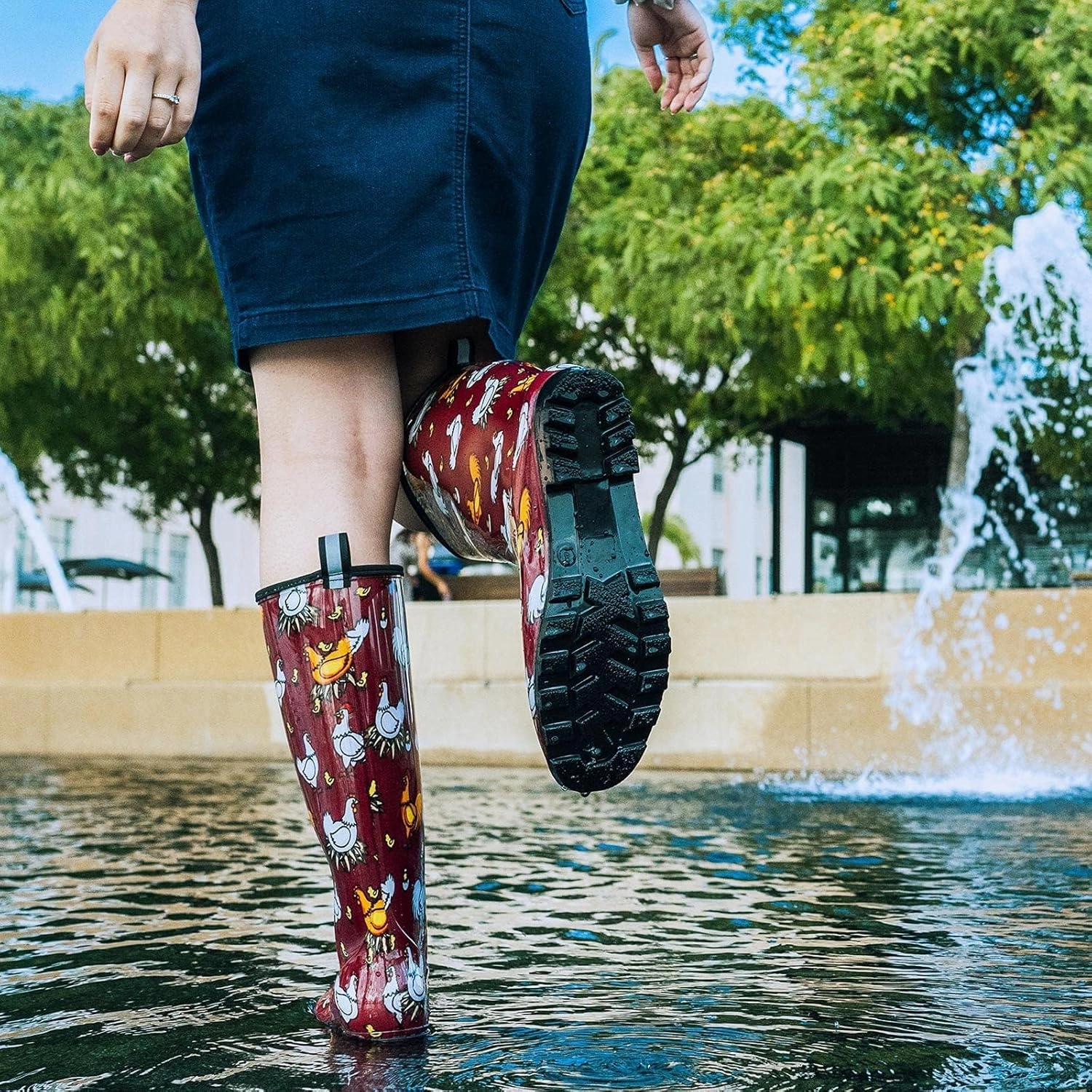 HISEA Women's Rain Boots Fashion Waterproof Garden Shoes Colorful Printed Rubber Boots Anti-Slipping Rainboots for Ladies with Comfort Insole Tall Knee High Outdoor Rain Shoes