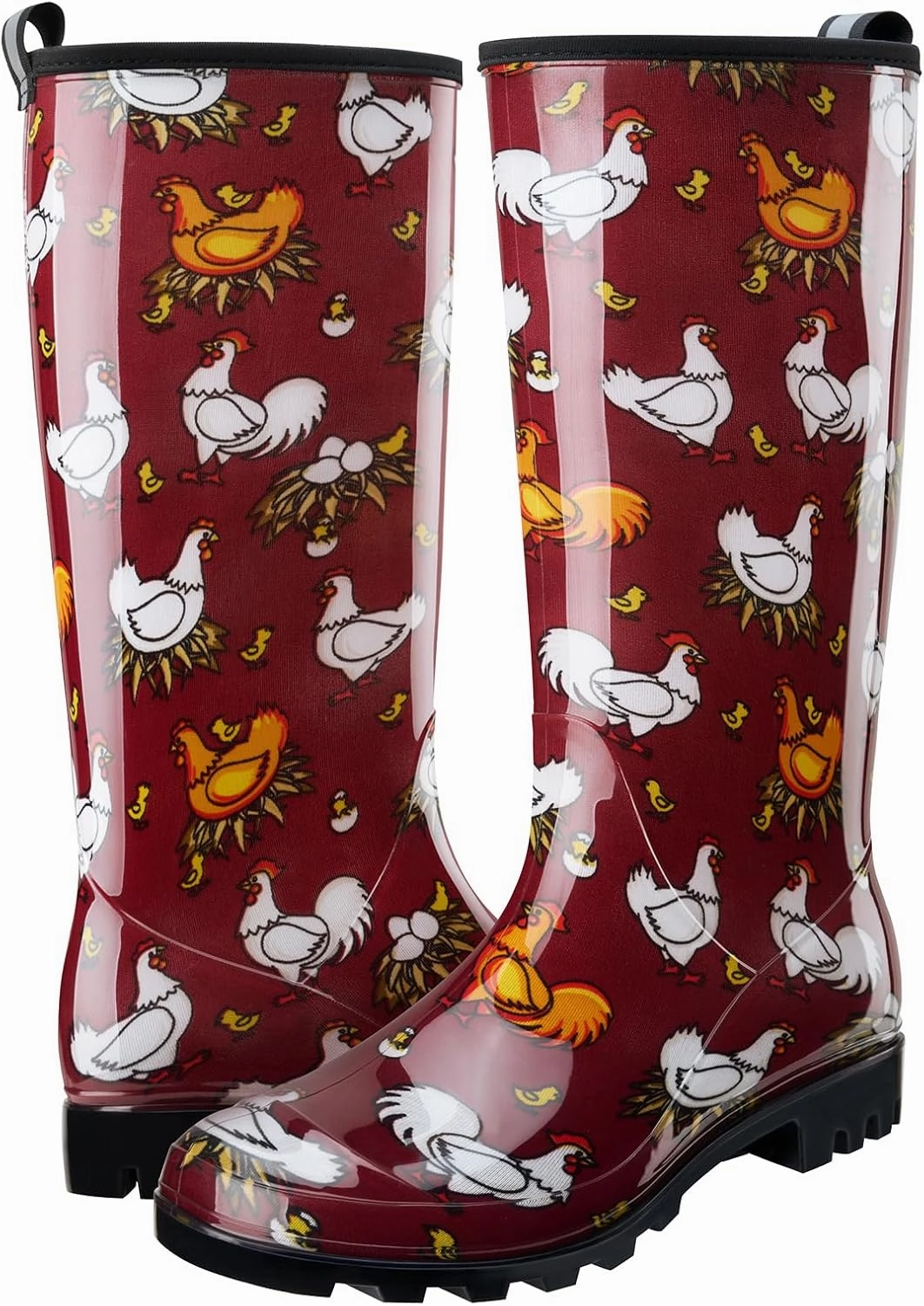 HISEA Women's Rain Boots Fashion Waterproof Garden Shoes Colorful Printed Rubber Boots Anti-Slipping Rainboots for Ladies with Comfort Insole Tall Knee High Outdoor Rain Shoes