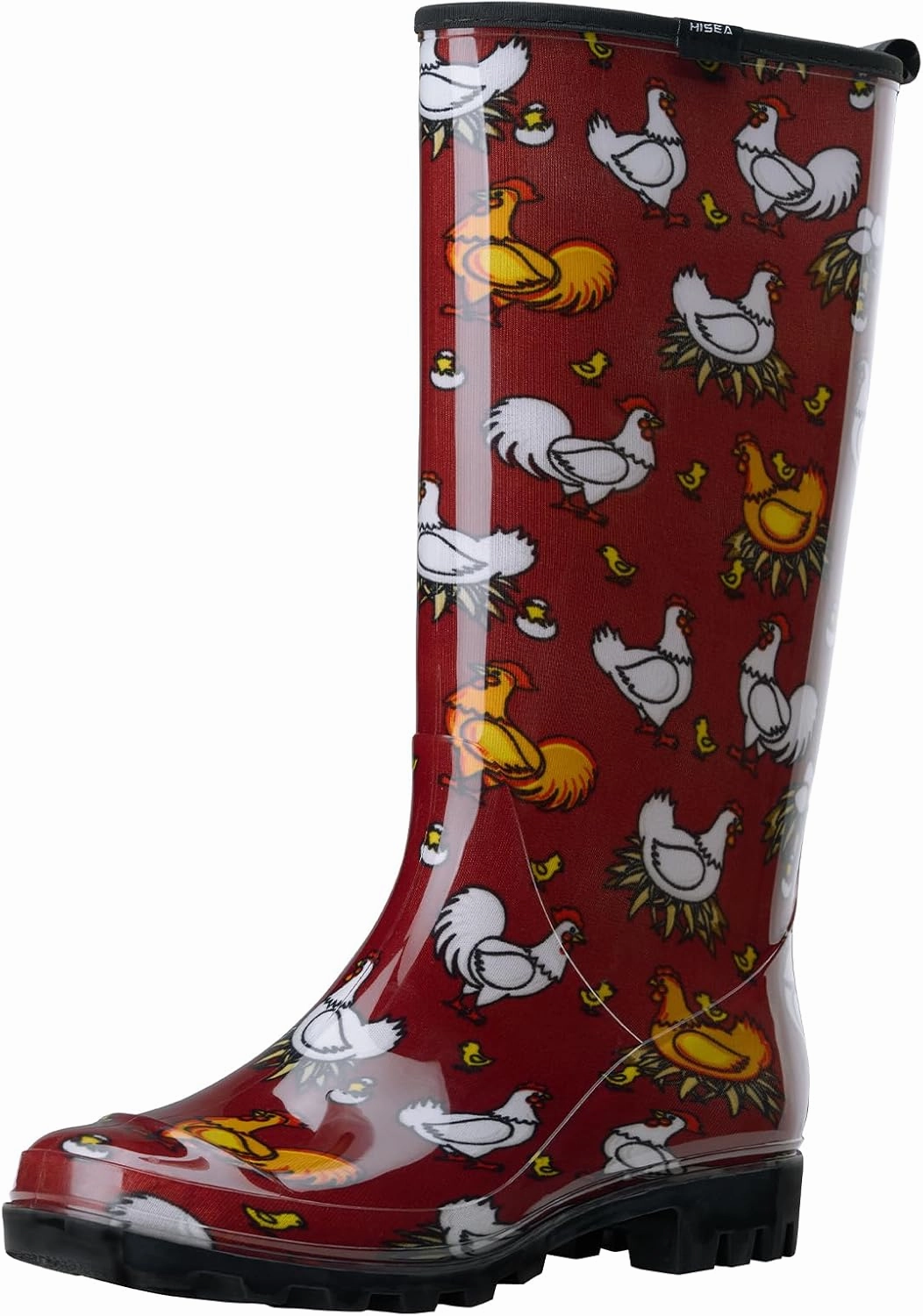 HISEA Women's Rain Boots Fashion Waterproof Garden Shoes Colorful Printed Rubber Boots Anti-Slipping Rainboots for Ladies with Comfort Insole Tall Knee High Outdoor Rain Shoes