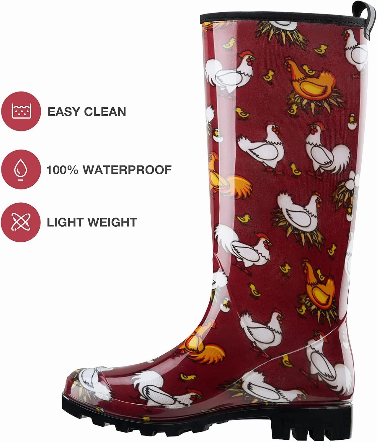 HISEA Women's Rain Boots Fashion Waterproof Garden Shoes Colorful Printed Rubber Boots Anti-Slipping Rainboots for Ladies with Comfort Insole Tall Knee High Outdoor Rain Shoes