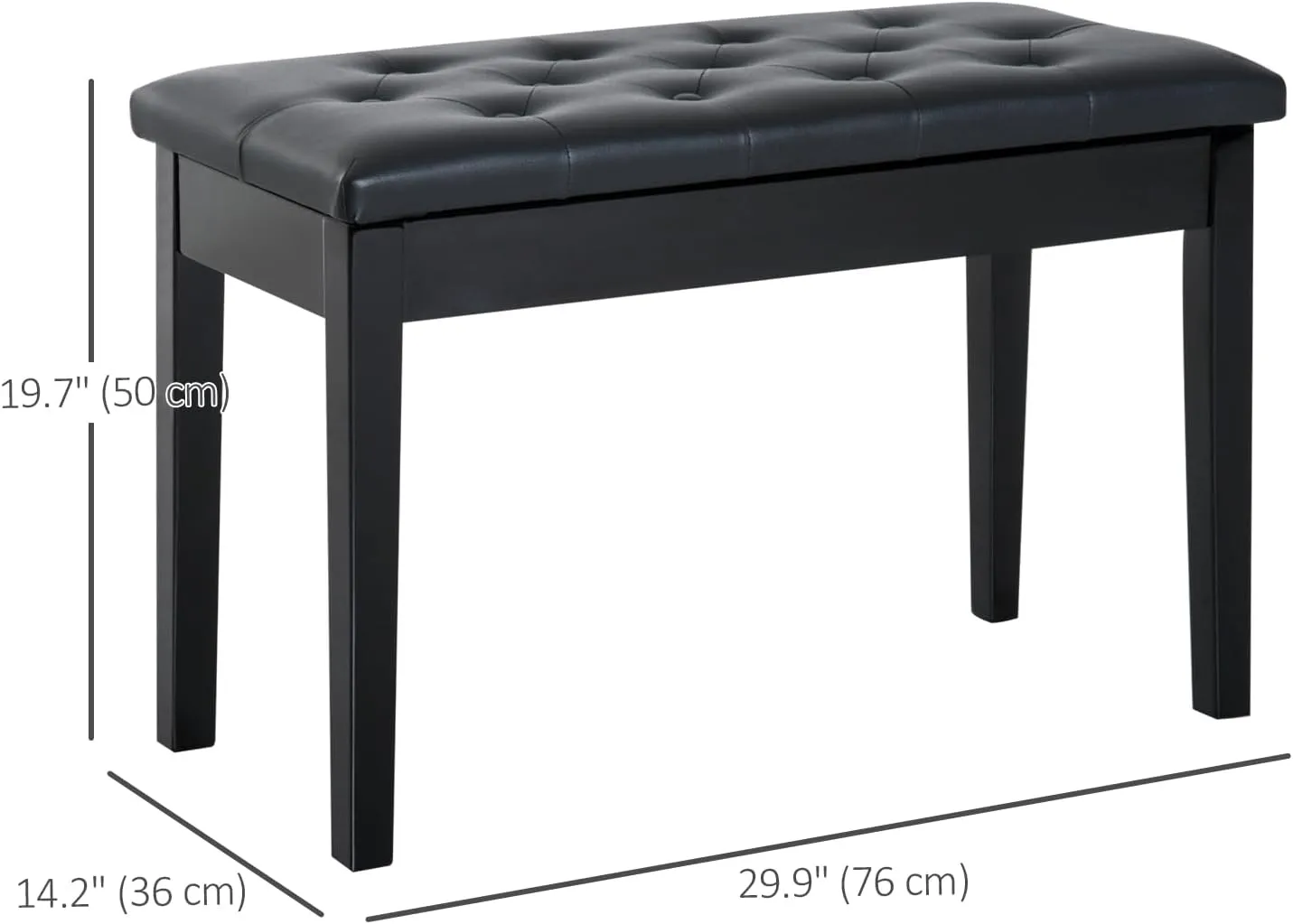 HOMCOM Piano Bench, Duet Piano Chair with Faux Leather Padded Cushion and Wooden Frame, Button Tufted Keyboard Bench, Black