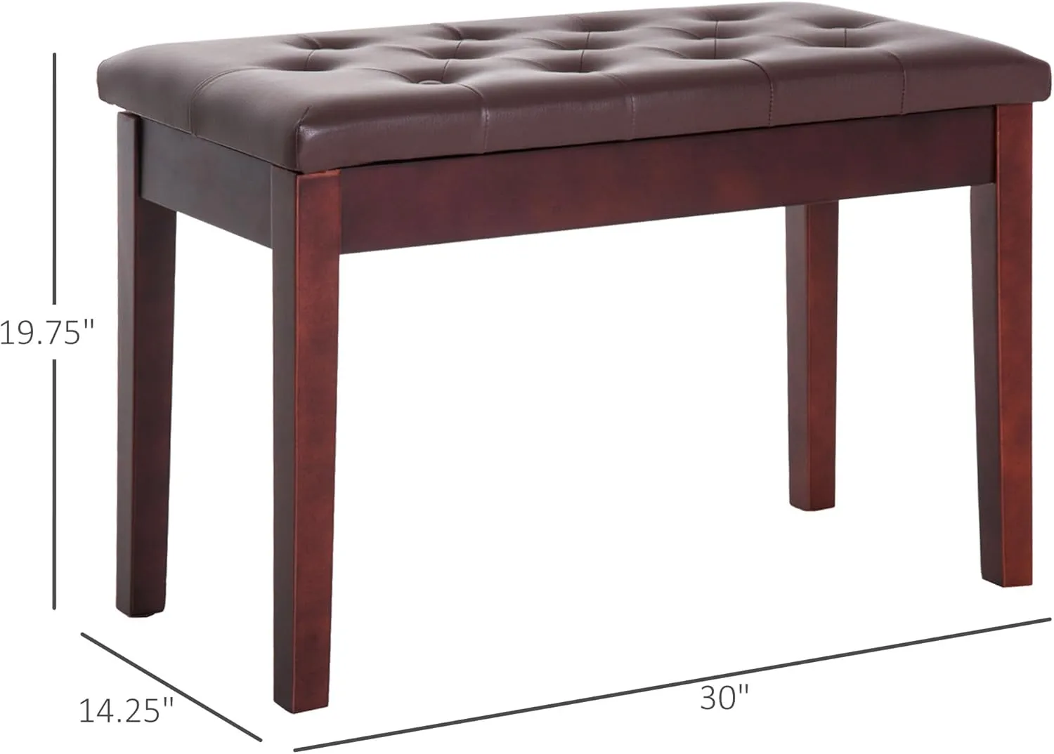 HOMCOM Piano Bench, Duet Piano Chair with Faux Leather Padded Cushion and Wooden Frame, Button Tufted Keyboard Bench, Brown