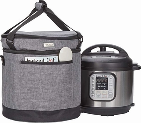 HOMEST 2 Compartments Carry Bag for 6 Quart Instant Pot, Pressure Cooker Travel Tote Have Accessory Pockets for Spoon, Measuring Cup, Steam Rack, Insulated Carrier with Easy to Clean Lining, Gray