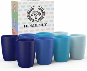 Homienly Wheat Straw Cups Set of 8, 12oz Drinking Cups, Plastic Cups Reusable Dishwasher Safe, Water Cups Set for Juice, Milk, Coffee - Ocean