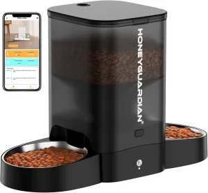 HoneyGuaridan 3.5L Automatic Cat Feeder for Two Cats, 2.4G WiFi Enabled Smart Feed Pet Feeder with Stainless Steel Bowl,APP Control Dispenser, Dual Power Supply,Desiccant Bag,10s Meal Call