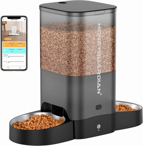 HoneyGuaridan 5L Automatic Cat Feeder for Two Cats, 2.4G WiFi Enabled Smart Feed Pet Feeder with Stainless Steel Bowl,APP Control Dispenser, Dual Power Supply,Desiccant Bag,10s Meal Call