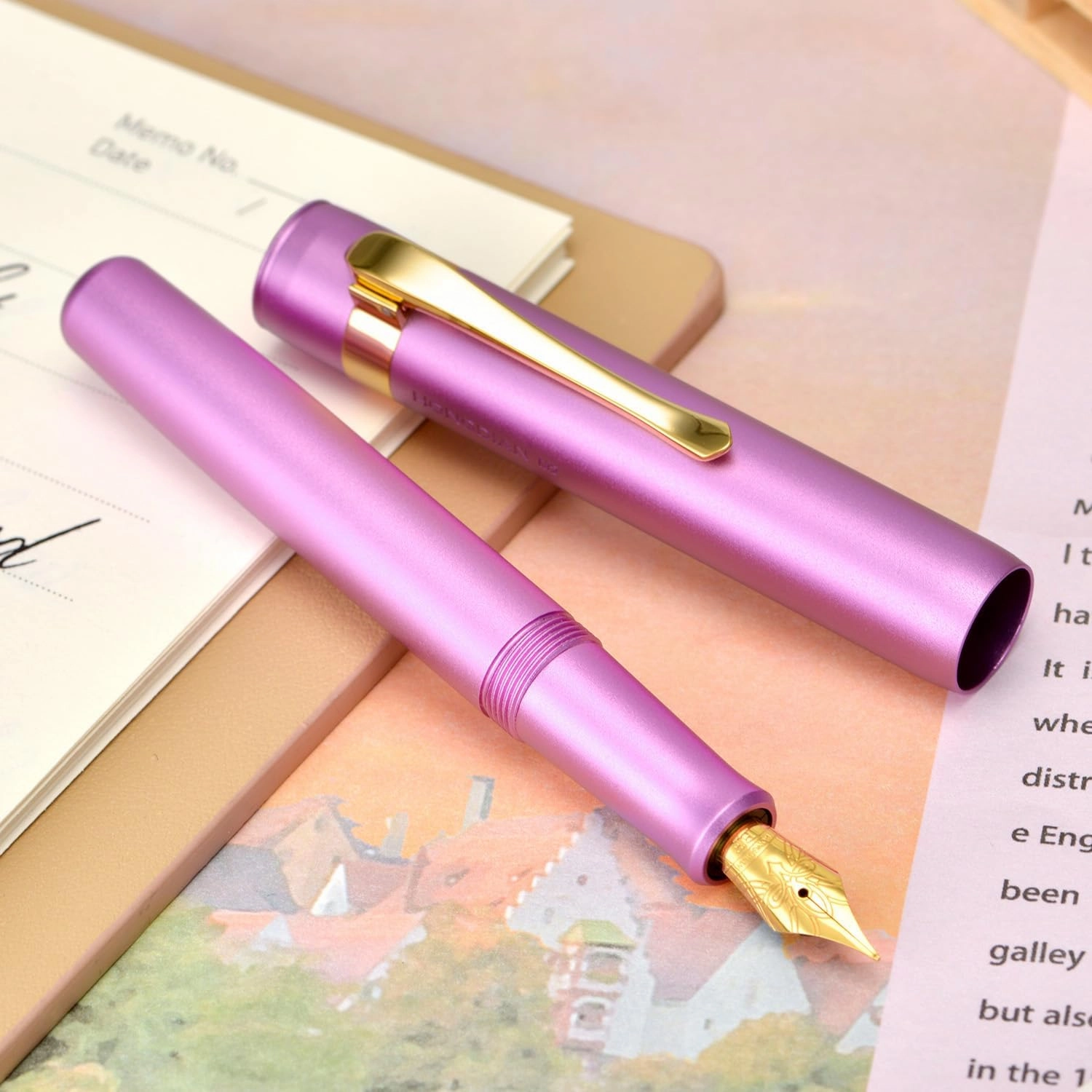 Hongdian M2 Black Forest Mini Fountain Pen, Medium Soft Golden Nib & Sleek Shape Aluminium Short Pocket Travel Pen (Lilac Purple)