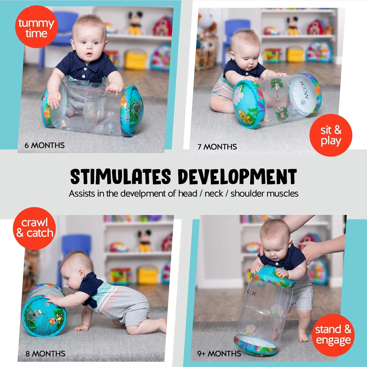 Hoovy Infant Crawling Toys | Toys for Crawling Babies | Crawling Toys for Babies 6-12 Months | Beginner Crawl Along Baby Roller | Drop Maze Tummy Time Activity Center | Early Development Jumbo Roller
