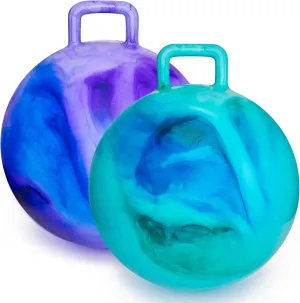 Hopper Ball 2 Pack with Air Pump, 18 Inch Bounce Balls with Handles for Kids, Best Gift for Ages 3 4 5 6 7 8 Boys and Girls, Toys for Ages 3-10, Ride on Toys for Kids 4-8, Hopper Toy