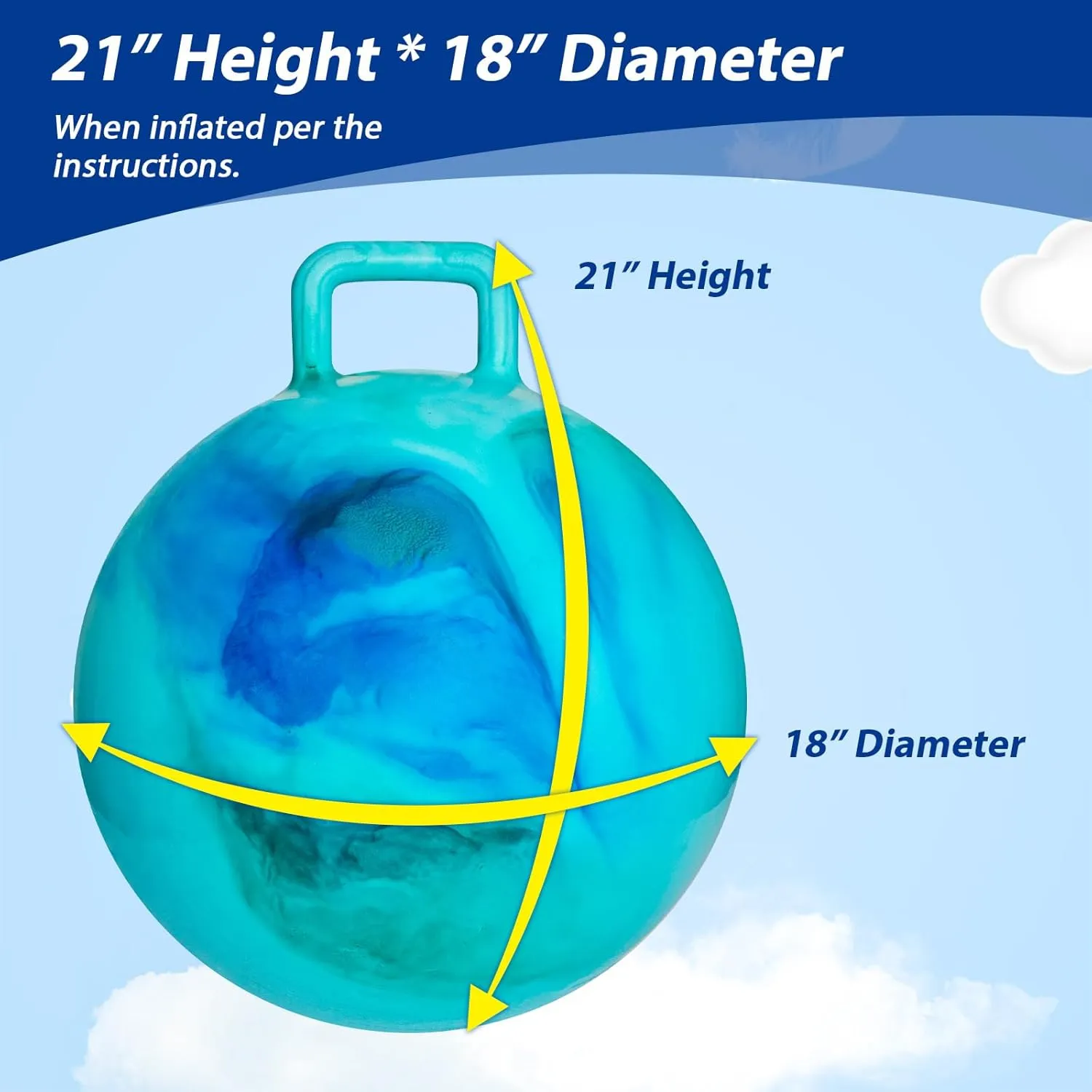 Hopper Ball 2 Pack with Air Pump, 18 Inch Bounce Balls with Handles for Kids, Best Gift for Ages 3 4 5 6 7 8 Boys and Girls, Toys for Ages 3-10, Ride on Toys for Kids 4-8, Hopper Toy