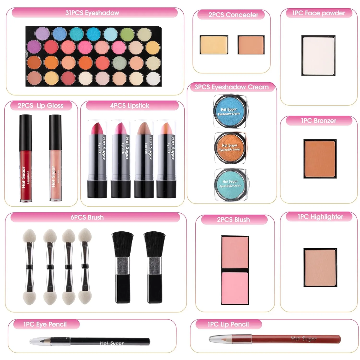Hot Sugar Makeup Kit for Girls 10-12 | All-in-One Beginner Cosmetic Set with Real Tools & Cosmetics | Birthday Christmas Gift for Tweens, Teens & Kids (Pink)
