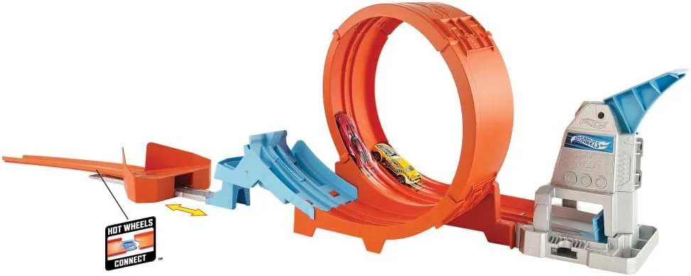 Hot Wheels Toy Car Track Set Loop Stunt Champion, Dual-Track Loop with Double-Car Launcher, Side-by-Side Racing, Includes 1 Toy Car in 1:64 Scale