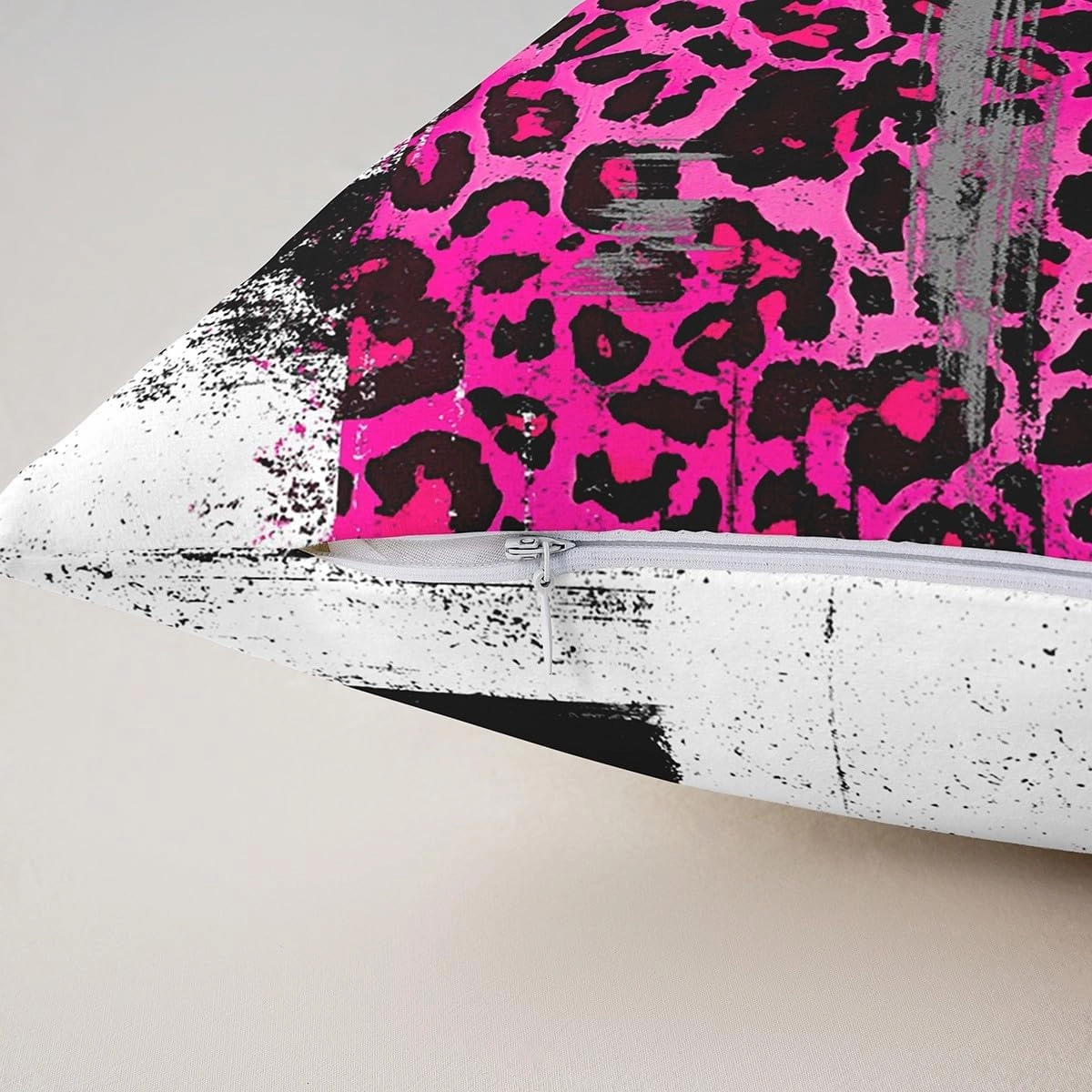 Hot Pink Black Cushion Case Set of 2 Abstract Modern Throw Pillow Covers Boys Girls Teens Room Decor Leopard Animals Decor Pillowcase 18 x 18-Inch Buffalo Check Zipper Soft Lightweight Microfiber