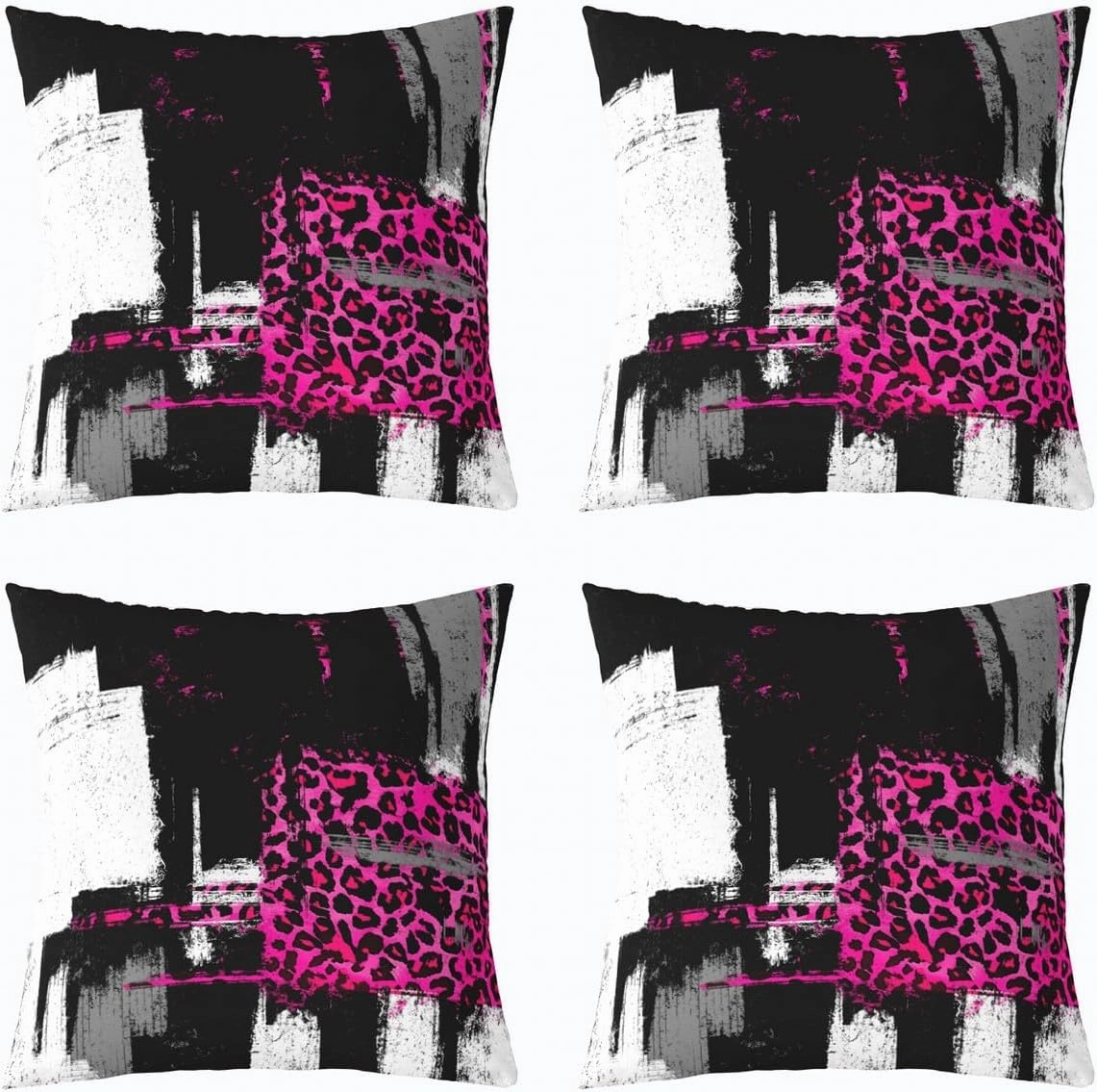 Hot Pink Black Cushion Case Set of 2 Abstract Modern Throw Pillow Covers Boys Girls Teens Room Decor Leopard Animals Decor Pillowcase 18 x 18-Inch Buffalo Check Zipper Soft Lightweight Microfiber
