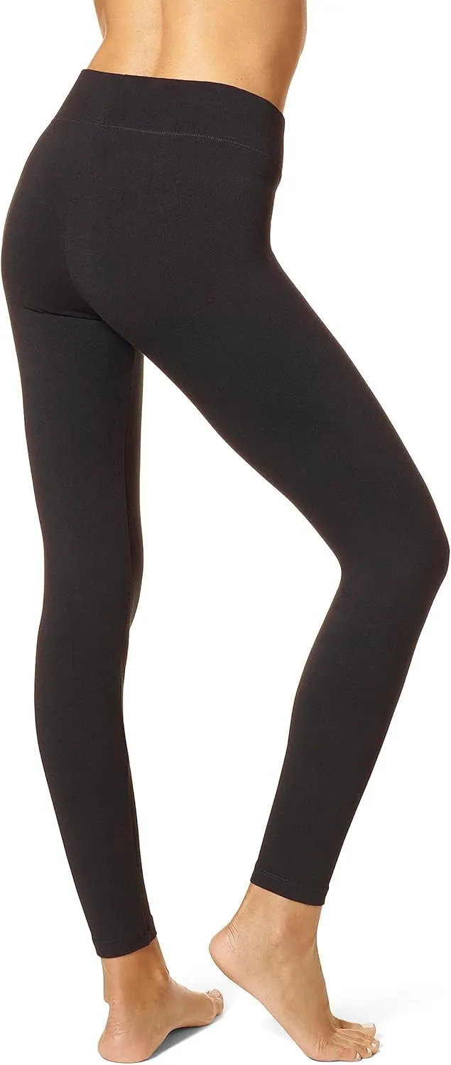 HUE Women's Ultra Soft Cotton Leggings with Wide Waistband, Full and Capri Length
