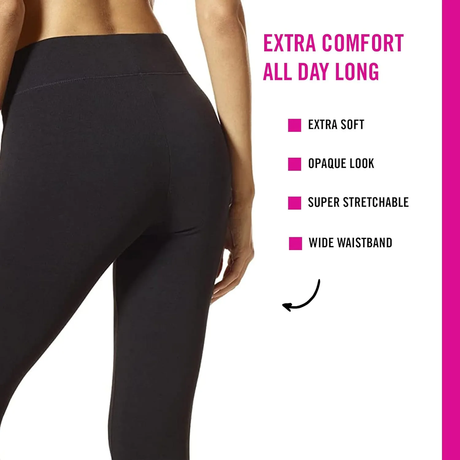 HUE Women's Ultra Soft Cotton Leggings with Wide Waistband, Full and Capri Length