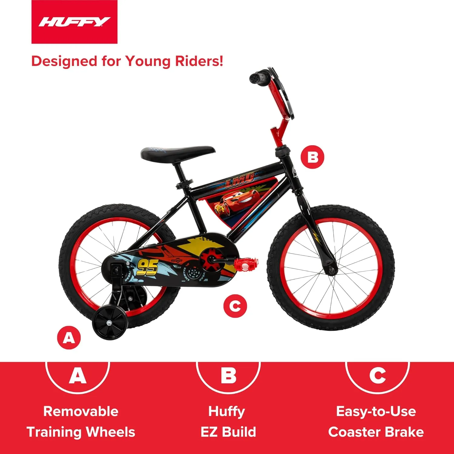 Huffy Disney and Marvel 12/16 Inch Boy's Bike for Kids, Multiple Color Options and Designs Available, Ideal for Ages 3  Years Old, Removable Training Wheels, Adjustable Seat, Simple Coaster Brake