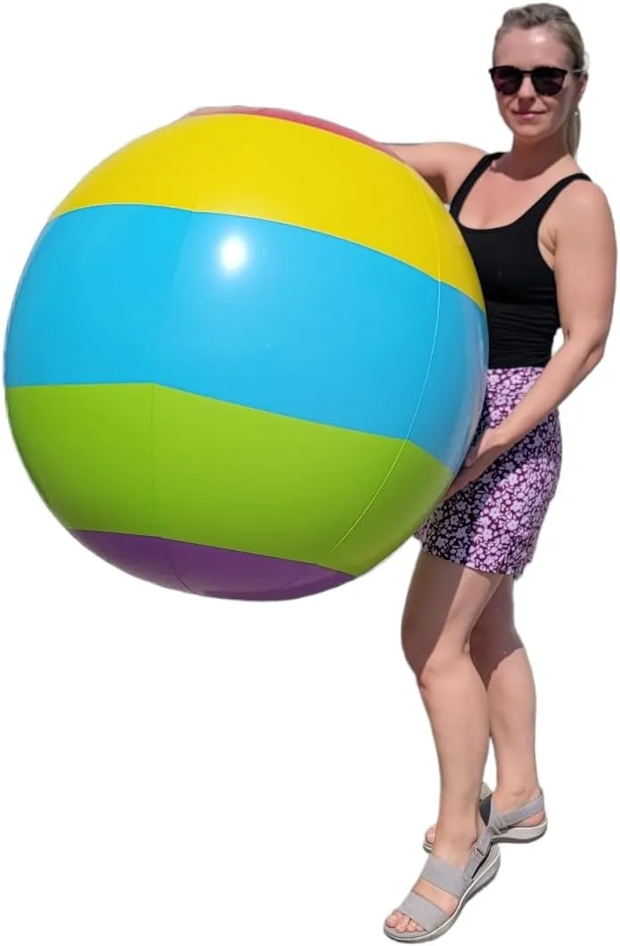 Huge 48" Colorful Beach Ball Inflate (Vinyl) Perfect for Events, Jumbo Game Prizes, Party Favors and More.