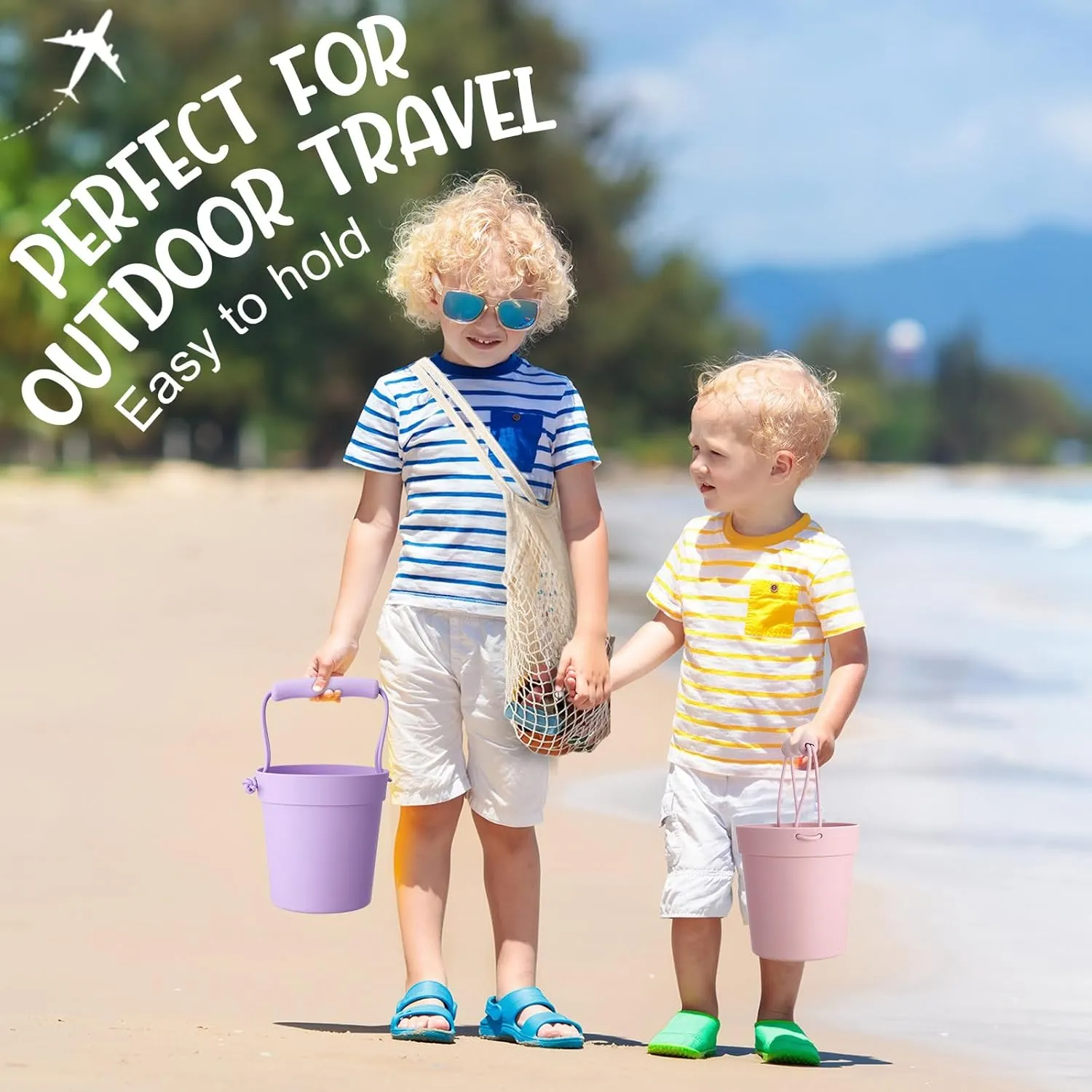 Hungdao 14 Pcs Silicone Beach Toys Travel Beach Set Sand Toys Include 2 Silicone Bucket Pail, 2 Shovel, 9 Sand Molds, 1 Beach Bag for Boys Girls Summer Pool Outdoor Bath Toys (Pink, Purple)