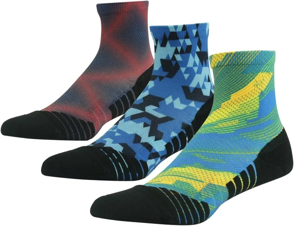 HUSO Mens Womens Quick Dry Striped Print Running Hiking Athletic Quarter Ankle Socks 3, 4, 6 Pairs