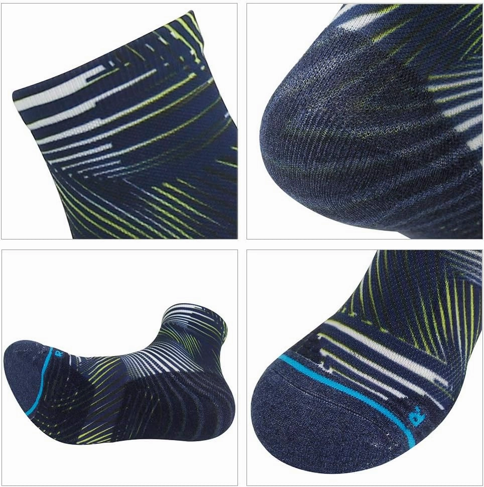HUSO Mens Womens Quick Dry Striped Print Running Hiking Athletic Quarter Ankle Socks 3, 4, 6 Pairs