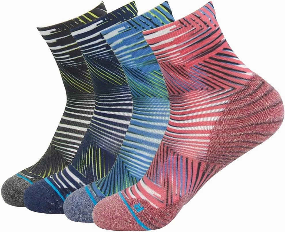 HUSO Mens Womens Quick Dry Striped Print Running Hiking Athletic Quarter Ankle Socks 3, 4, 6 Pairs