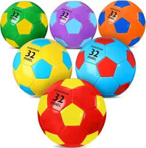 HyDren 6 Pcs Soccer Ball with Pump Colorful Official Soccer Ball for Kids Youth Adult Indoor Outdoor Soft Sport Gift for Training Practice Game Back to School
