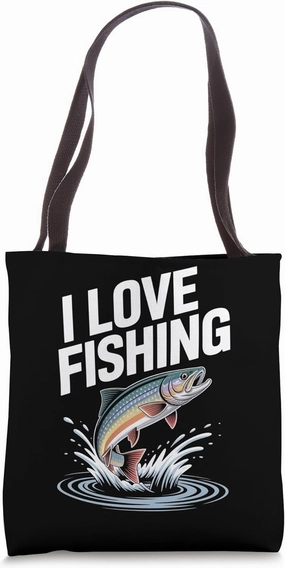I Love Fishing Colorful Trout Splashing Water Tote Bag