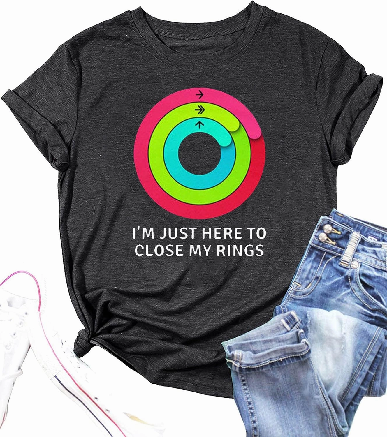 I'm Just Here to Close My Rings Tank Tops Women Rainbow Racerback Workout Tank Top Funny Letter Print Gym Tank