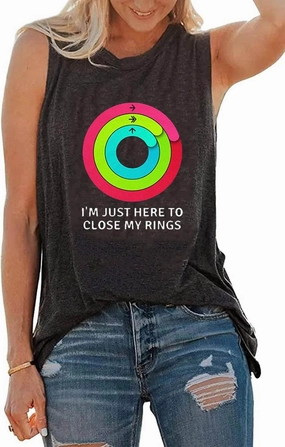 I'm Just Here to Close My Rings Tank Tops Women Rainbow Racerback Workout Tank Top Funny Letter Print Gym Tank
