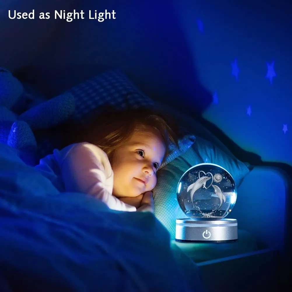IFOLAINA 3D Crystal Dolphin Night Lights - Exquisite Crystal Dolphin Figurines for Bedroom Decor & Gifts