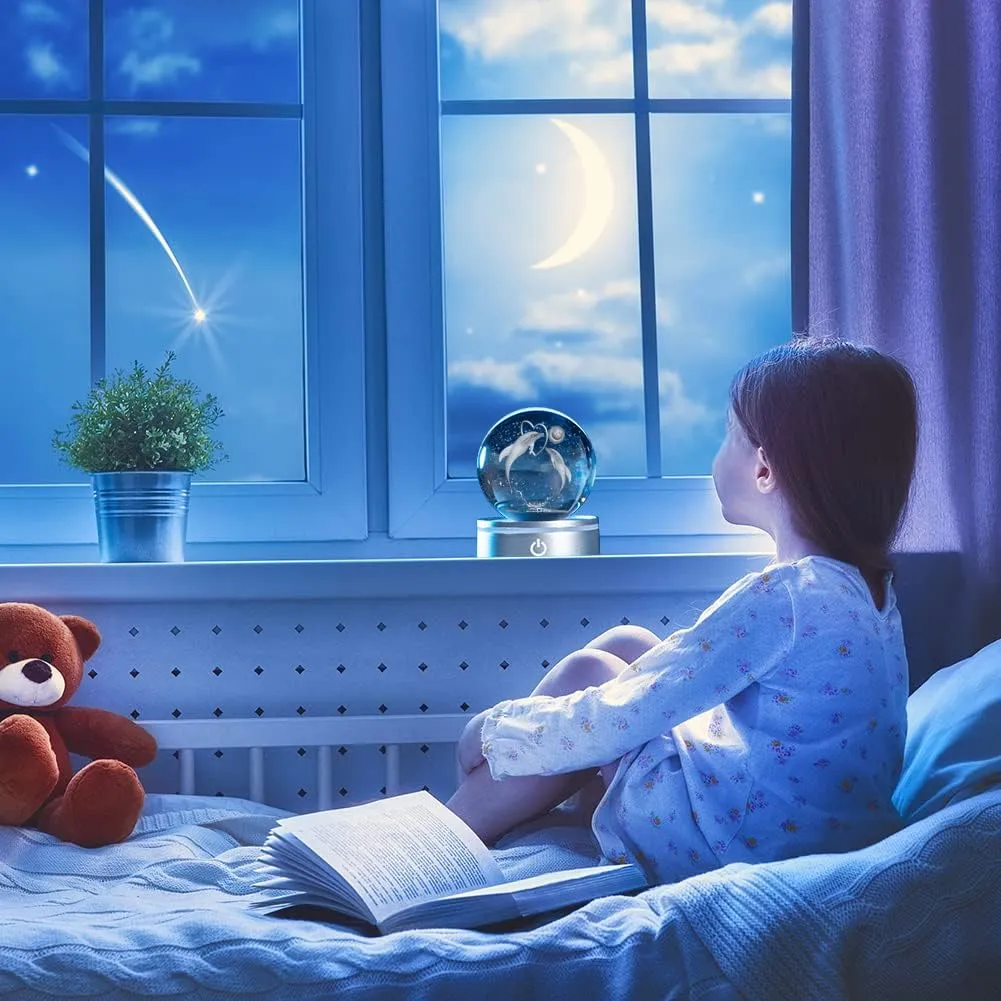 IFOLAINA 3D Crystal Dolphin Night Lights - Exquisite Crystal Dolphin Figurines for Bedroom Decor & Gifts