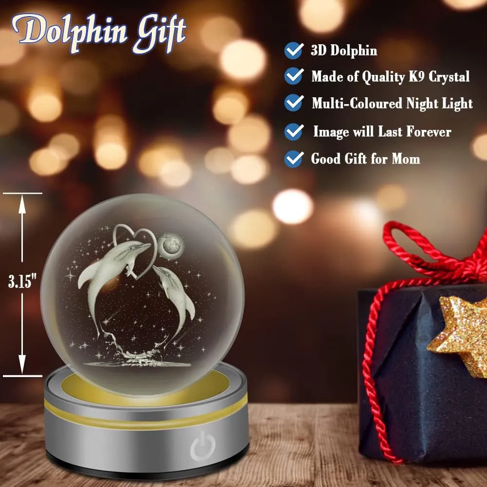 IFOLAINA 3D Crystal Dolphin Night Lights - Exquisite Crystal Dolphin Figurines for Bedroom Decor & Gifts