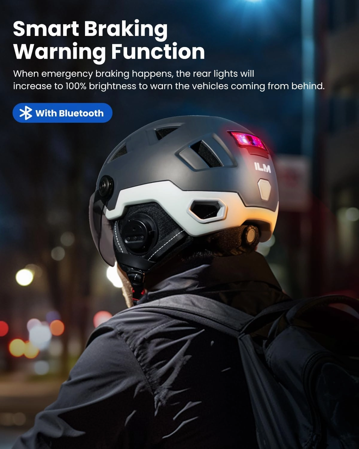 ILM Smart Adult Bike Helmet with Automatic G-Sensor Turn Signal & Brake Warning LED Light Control Road Cycling Helmet E3-12LS