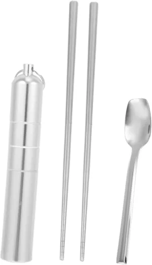 IMIKEYA 1Set Stainless Steel Portable Chopsticks Set with Case Utensils for Travel Dining and Outdoor Use Includes Spoon and Storage Tube and Convenient